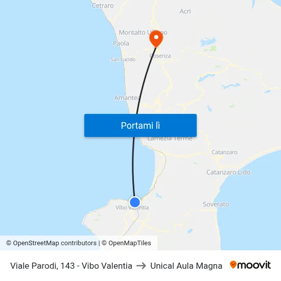 Viale Parodi, 143 - Vibo Valentia to Unical Aula Magna map