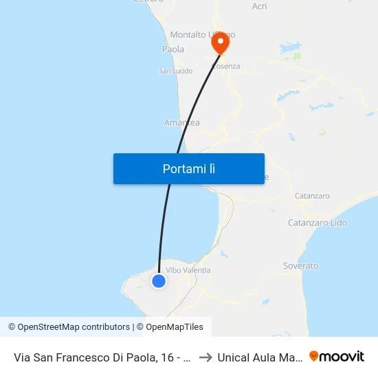 Via San Francesco Di Paola, 16 - Zungri to Unical Aula Magna map
