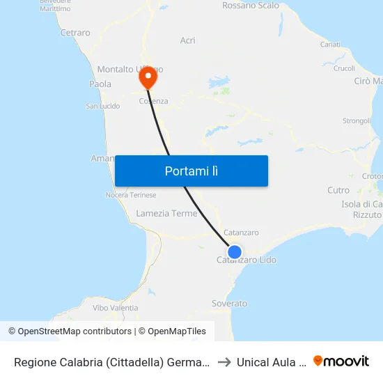 Regione Calabria (Cittadella) Germaneto - Catanzaro to Unical Aula Magna map
