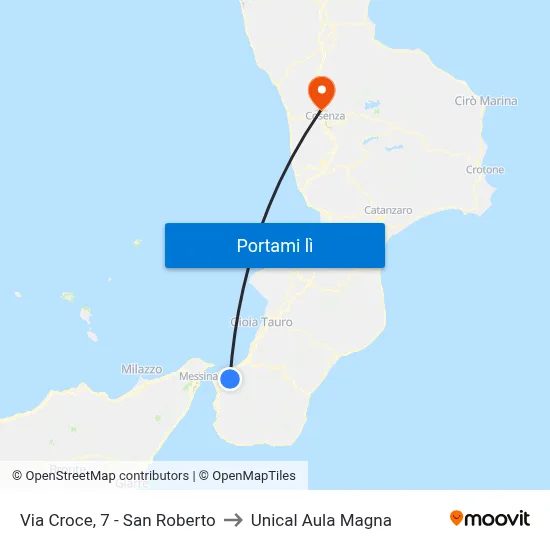 Via Croce, 7 - San Roberto to Unical Aula Magna map