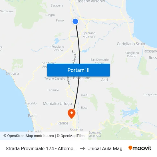 Strada Provinciale 174 - Altomonte to Unical Aula Magna map