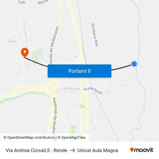 Via Andrea Corsali,5 - Rende to Unical Aula Magna map