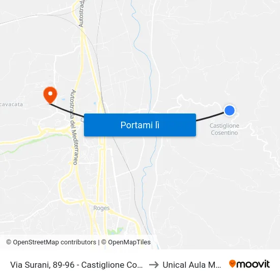 Via Surani, 89-96 - Castiglione Cosentino to Unical Aula Magna map
