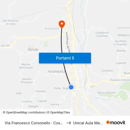 Via Francesco Corsonello - Cosenza to Unical Aula Magna map