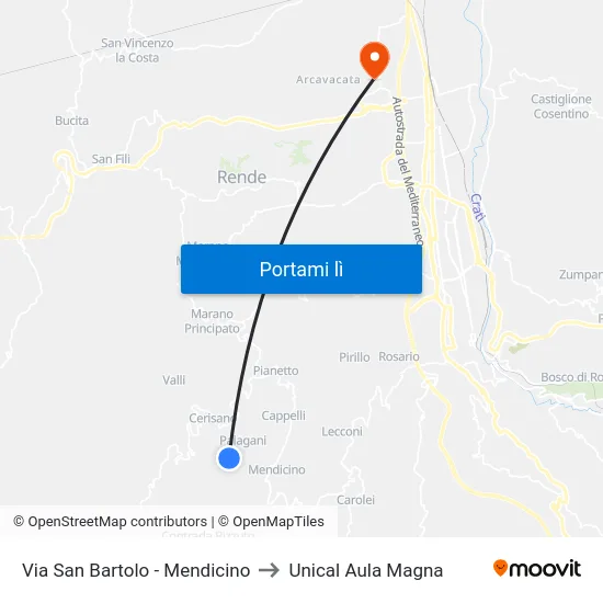 Via San Bartolo - Mendicino to Unical Aula Magna map