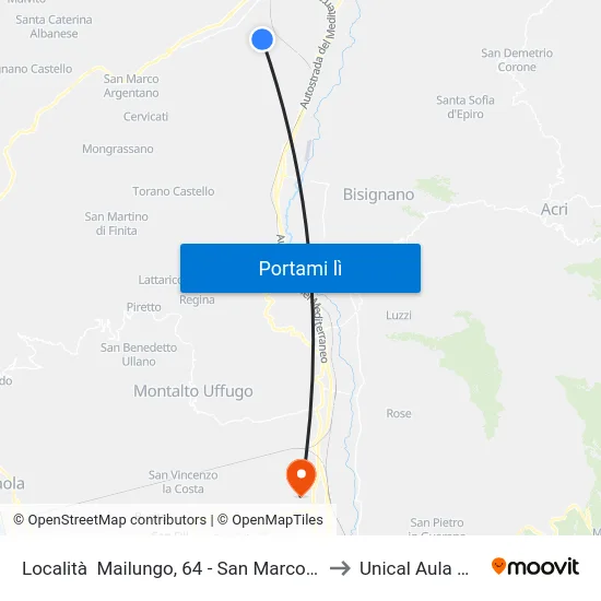 Località  Mailungo, 64 - San Marco Argentano to Unical Aula Magna map