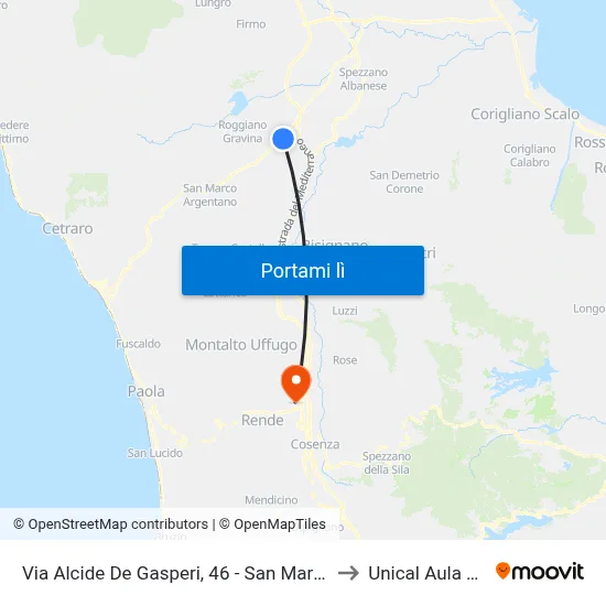 Via Alcide De Gasperi, 46 - San Marco Argentano to Unical Aula Magna map