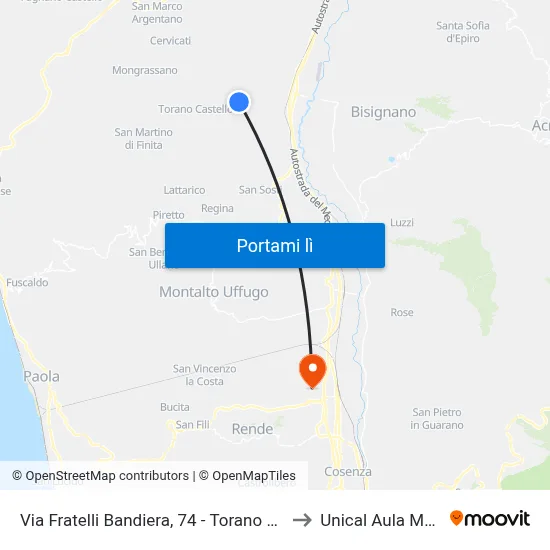 Via Fratelli Bandiera, 74 - Torano Castello to Unical Aula Magna map