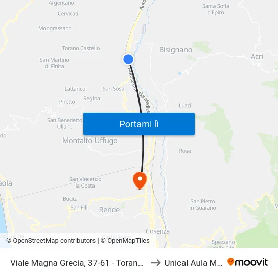 Viale Magna Grecia, 37-61 - Torano Castello to Unical Aula Magna map