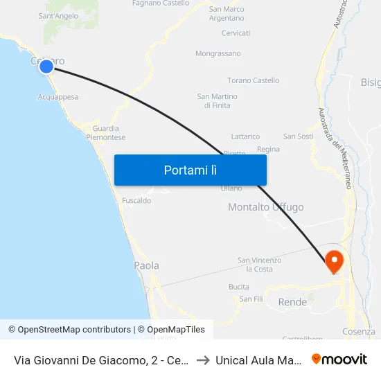 Via Giovanni De Giacomo, 2 - Cetraro to Unical Aula Magna map