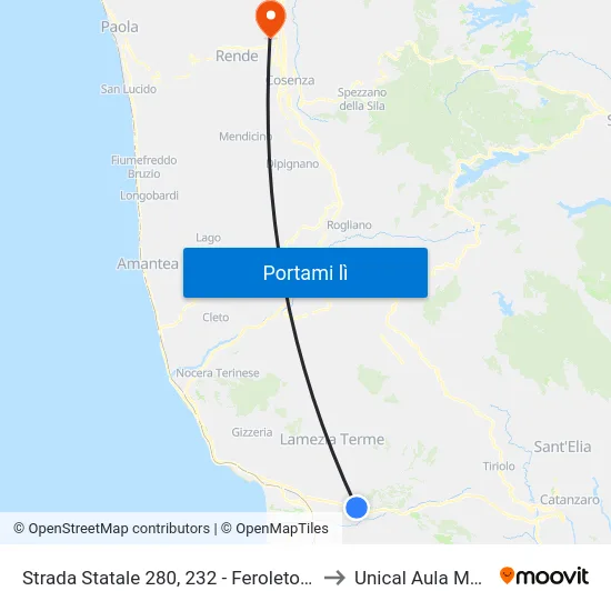 Strada Statale 280, 232 - Feroleto Antico to Unical Aula Magna map