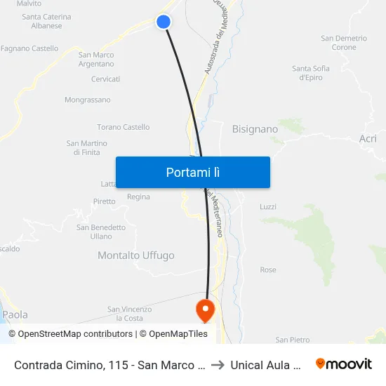 Contrada Cimino, 115 - San Marco Argentano to Unical Aula Magna map