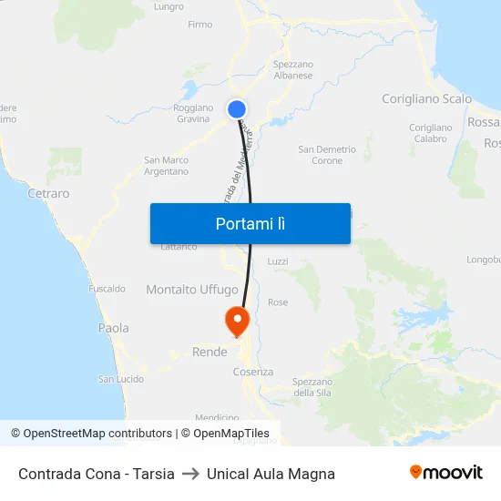 Contrada Cona - Tarsia to Unical Aula Magna map