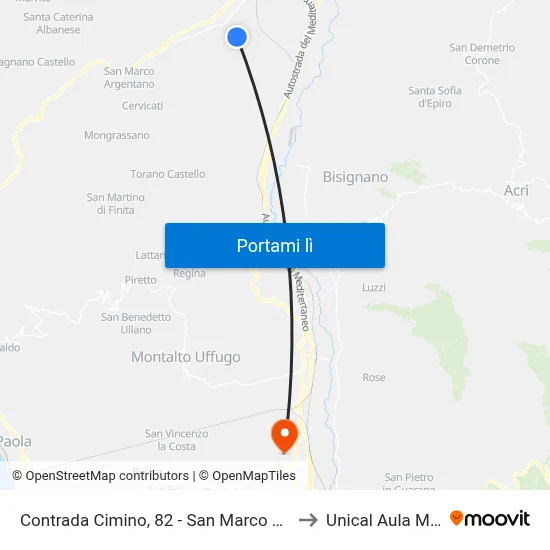 Contrada Cimino, 82 - San Marco Argentano to Unical Aula Magna map