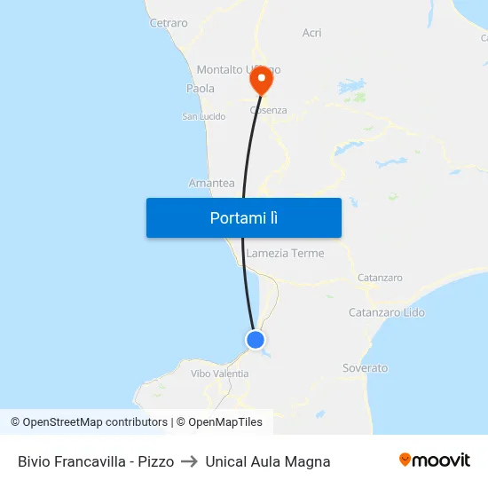 Bivio Francavilla - Pizzo to Unical Aula Magna map