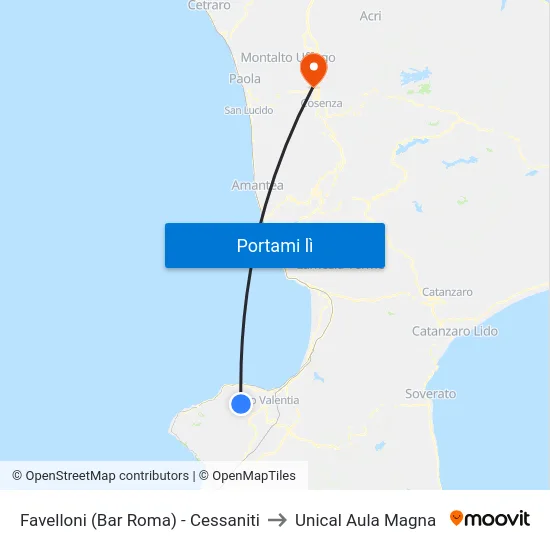 Favelloni (Bar Roma)  - Cessaniti to Unical Aula Magna map
