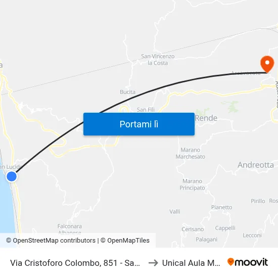 Via Cristoforo Colombo, 851 - San Lucido to Unical Aula Magna map