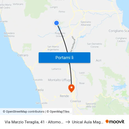 Via Marzio Teraglia, 41 - Altomonte to Unical Aula Magna map