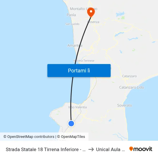 Strada Statale 18 Tirrena Inferiore - San Calogero to Unical Aula Magna map