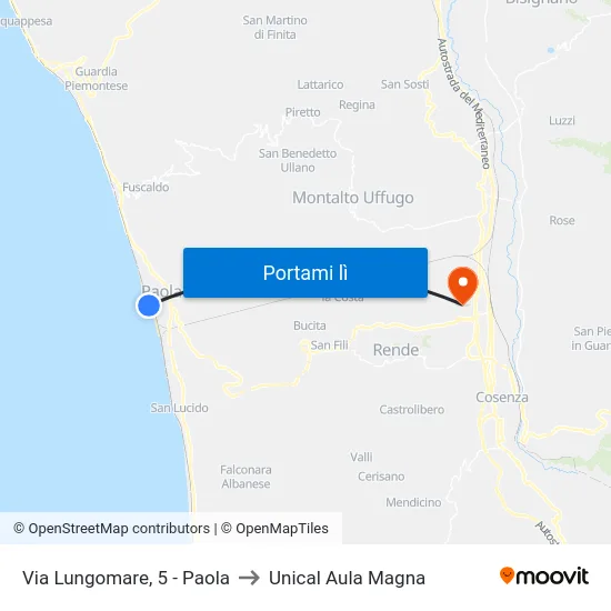 Via Lungomare, 5 - Paola to Unical Aula Magna map