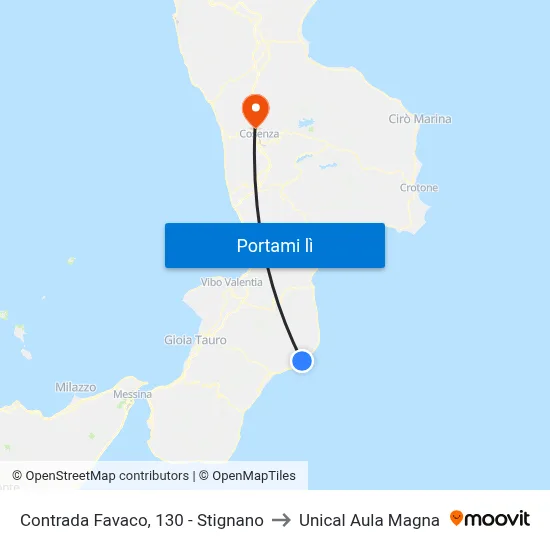 Contrada Favaco, 130 - Stignano to Unical Aula Magna map