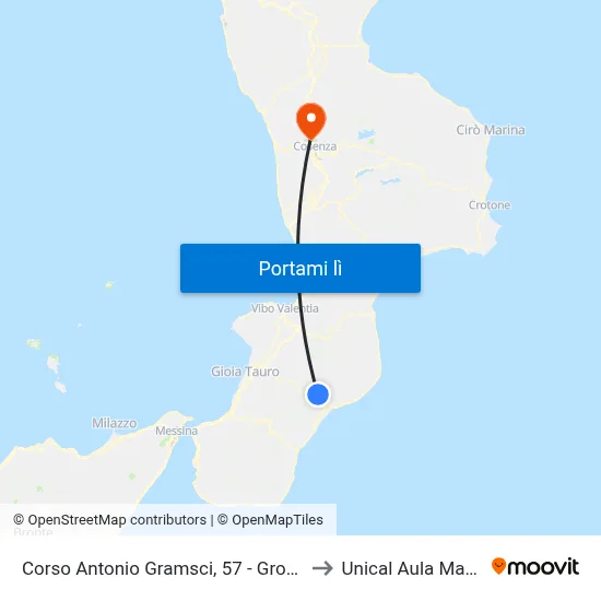 Corso Antonio Gramsci, 57 - Grotteria to Unical Aula Magna map