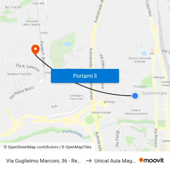 Via Guglielmo Marconi, 36 - Rende to Unical Aula Magna map
