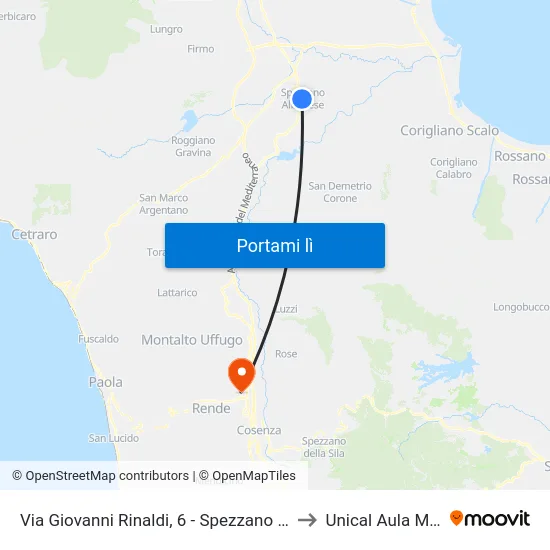 Via Giovanni Rinaldi, 6 - Spezzano Albanese to Unical Aula Magna map