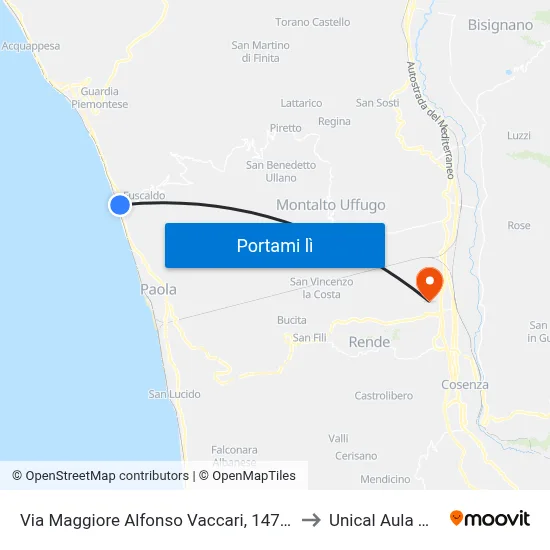 Via Maggiore Alfonso Vaccari, 147 - Fuscaldo to Unical Aula Magna map