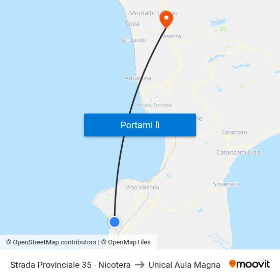 Strada Provinciale 35 - Nicotera to Unical Aula Magna map