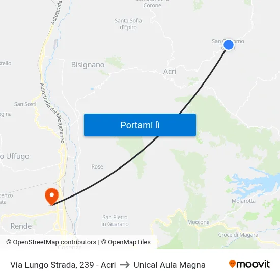 Via Lungo Strada, 239 - Acri to Unical Aula Magna map