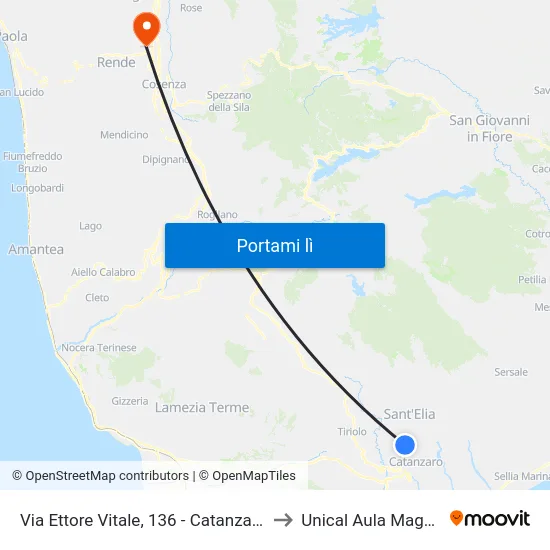 Via Ettore Vitale, 136 - Catanzaro to Unical Aula Magna map