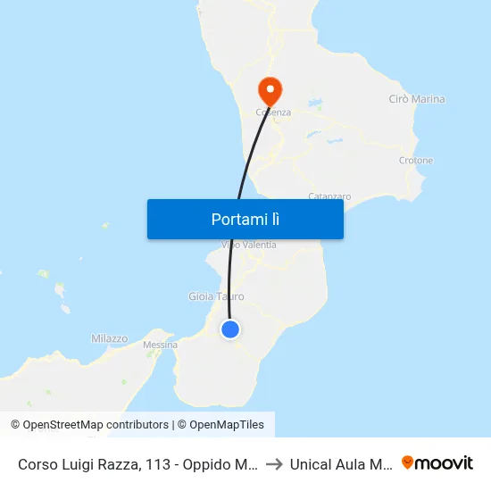 Corso Luigi Razza, 113 - Oppido Mamertina to Unical Aula Magna map