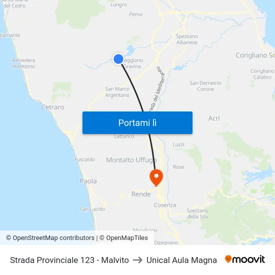 Strada Provinciale 123 - Malvito to Unical Aula Magna map
