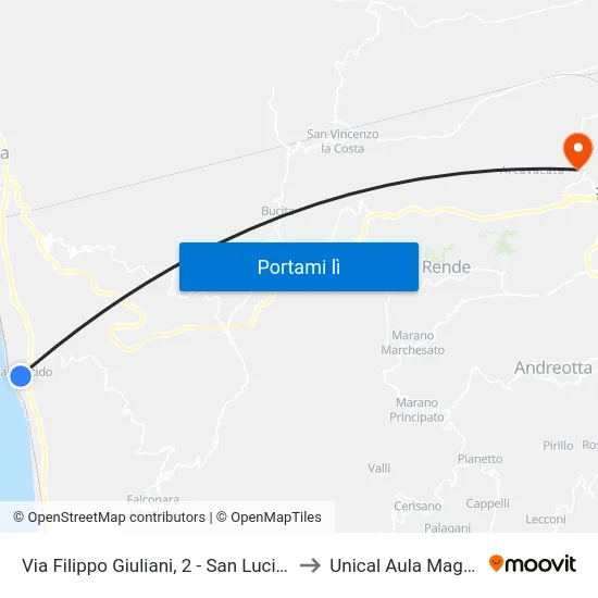 Via Filippo Giuliani, 2 - San Lucido to Unical Aula Magna map