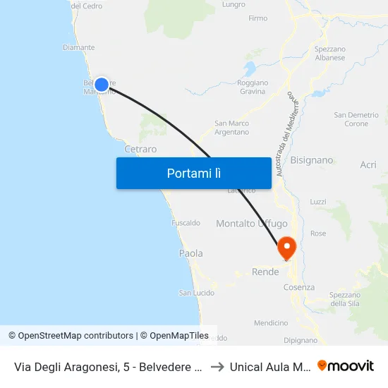 Via Degli Aragonesi, 5 - Belvedere Marittimo to Unical Aula Magna map