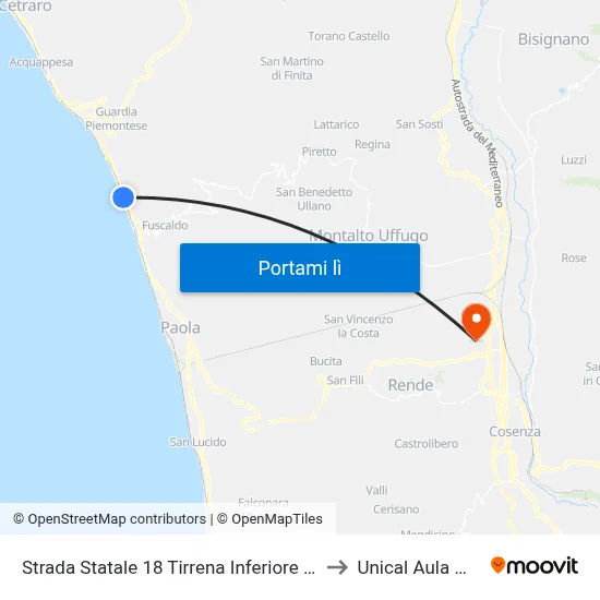 Strada Statale 18 Tirrena Inferiore - Fuscaldo to Unical Aula Magna map