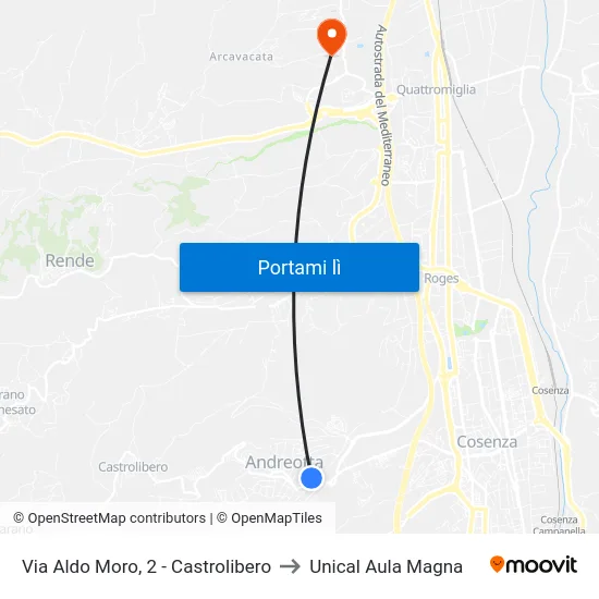 Via Aldo Moro, 2 - Castrolibero to Unical Aula Magna map