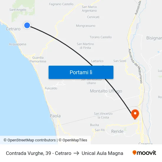 Contrada Vurghe, 39 - Cetraro to Unical Aula Magna map