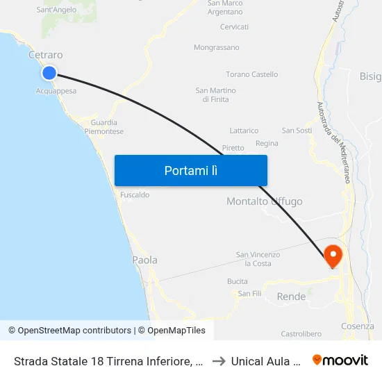 Strada Statale 18 Tirrena Inferiore, 190 - Cetraro to Unical Aula Magna map