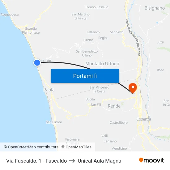 Via Fuscaldo, 1 - Fuscaldo to Unical Aula Magna map