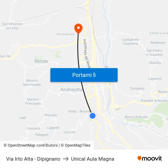 Via Irto Alta - Dipignano to Unical Aula Magna map