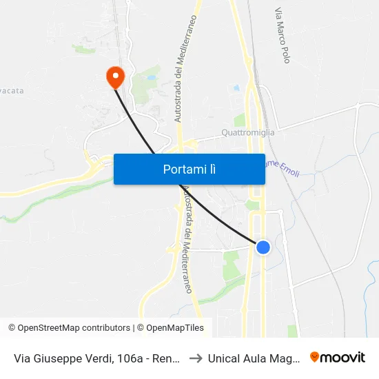 Via Giuseppe Verdi, 106a - Rende to Unical Aula Magna map