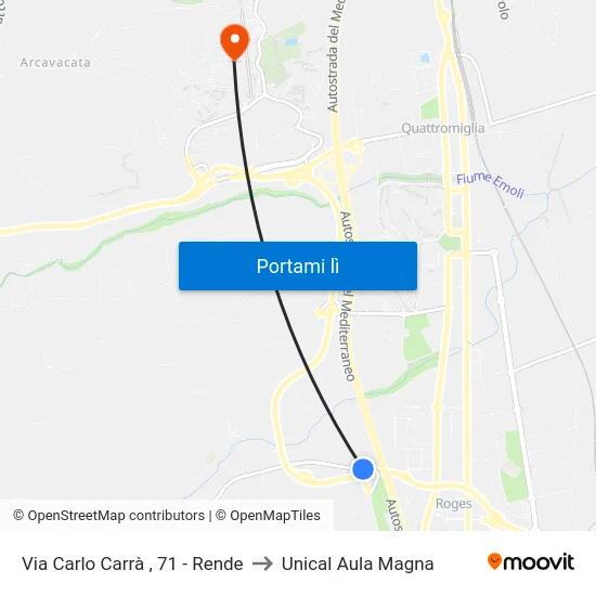 Via Carlo Carrà , 71 - Rende to Unical Aula Magna map