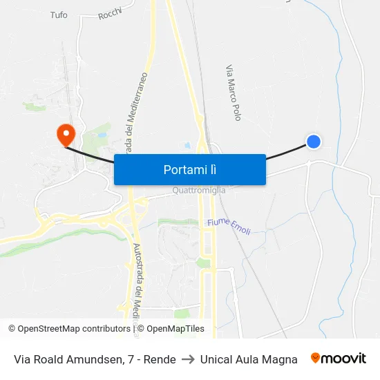 Via Roald Amundsen, 7 - Rende to Unical Aula Magna map