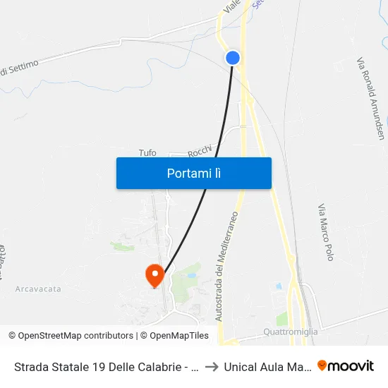 Strada Statale 19 Delle Calabrie - Rende to Unical Aula Magna map