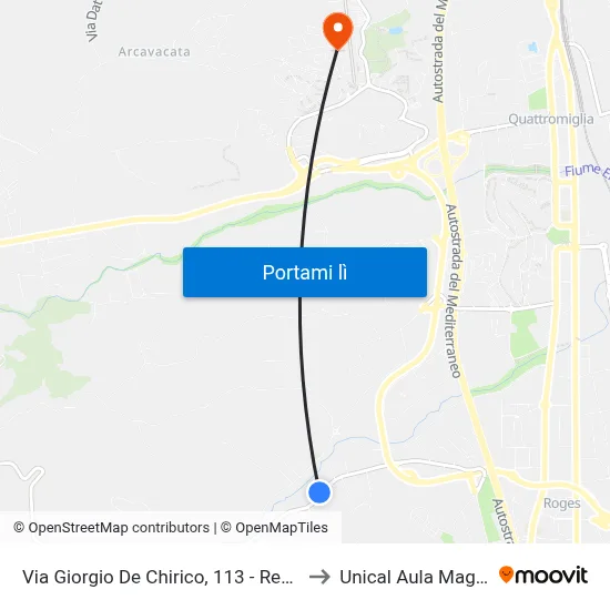 Via Giorgio De Chirico, 113 - Rende to Unical Aula Magna map