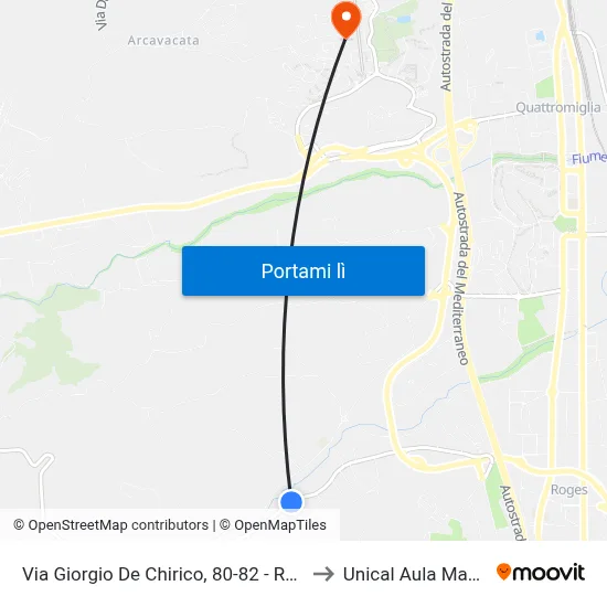 Via Giorgio De Chirico, 80-82 - Rende to Unical Aula Magna map