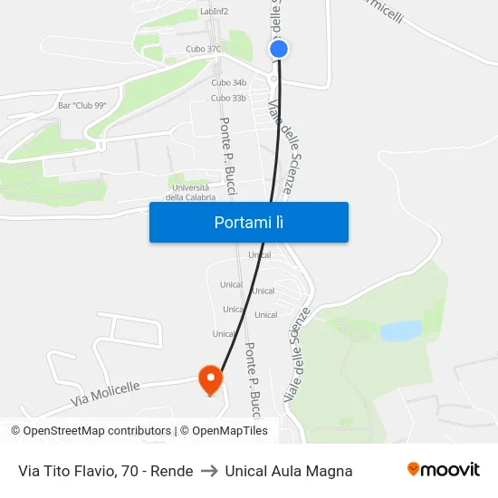 Via Tito Flavio, 70 - Rende to Unical Aula Magna map