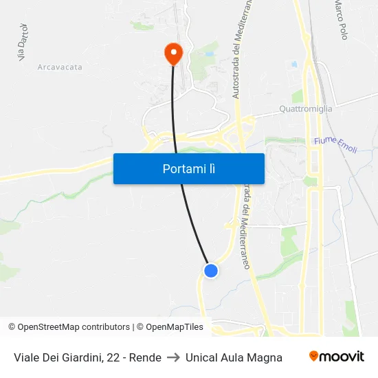 Viale Dei Giardini, 22 - Rende to Unical Aula Magna map